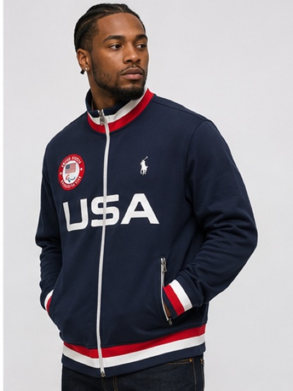 Polo by Ralph Lauren Navy, Red & White USA Zip-Up Sweater - Picture 2 of 7
